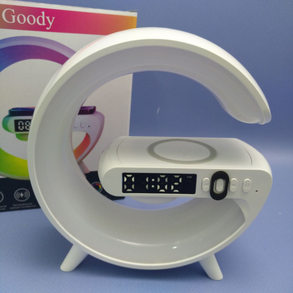 Блютуз - колонка - ночник с беспроводной зарядкой, часами и будильником Goody G63 / 4в1